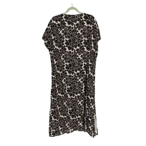 reistor Women's Black White Floral Midi Dress Size L Oversized Resort Vacation - Picture 3 of 13